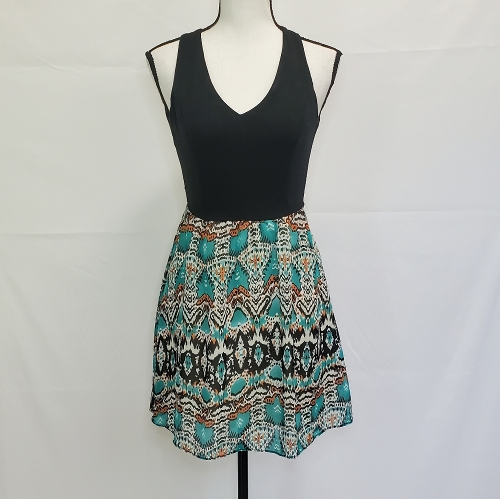 City Triangles Black and Teal Mini Dress